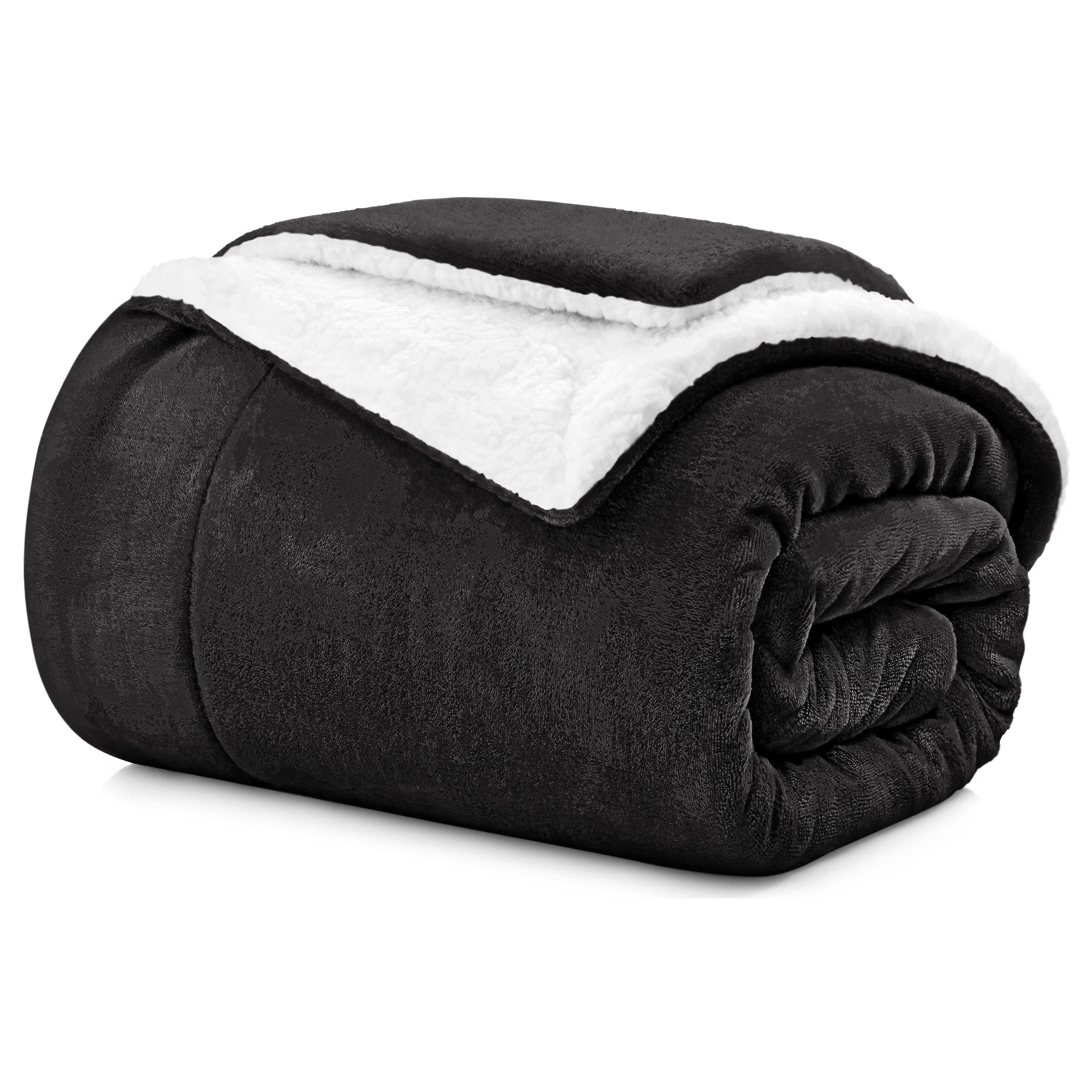 Aspire Homeware Black Sherpa Fleece Throw Blanket - Soft Fluffy Thick Blanket For Bed Throws - Reversible Microfiber Sofa Throw (Single (130 X 150 Cm))