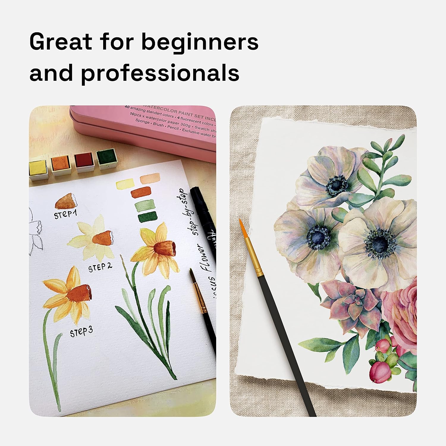 Artistro 水彩絵の具セット 48色 鮮やかな色 ブリキの箱入り 4つのメタリックと4つの蛍光色を含む 水彩絵の具 大人と子供に最適 初心者やプロのアーティスト向けのアート用品