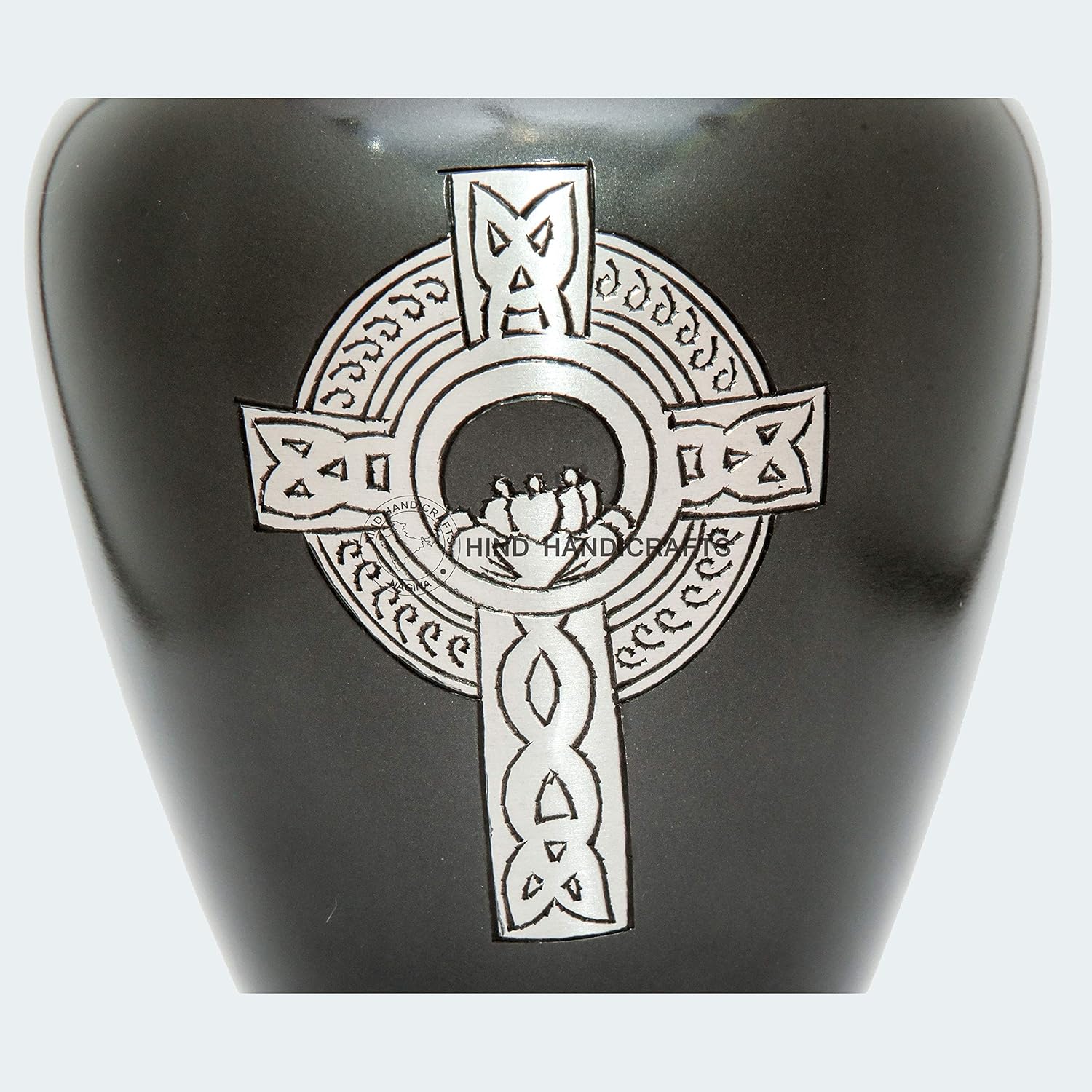 Celtic Cross Heart Engraved Aluminium Cremation Urn for Human Ashes Adult - Handcrafted Funeral Urn for Ashes - Large - Bag Included (7'' x 7'' x 10''- 200 lbs or 91 kg, Matte Grey)