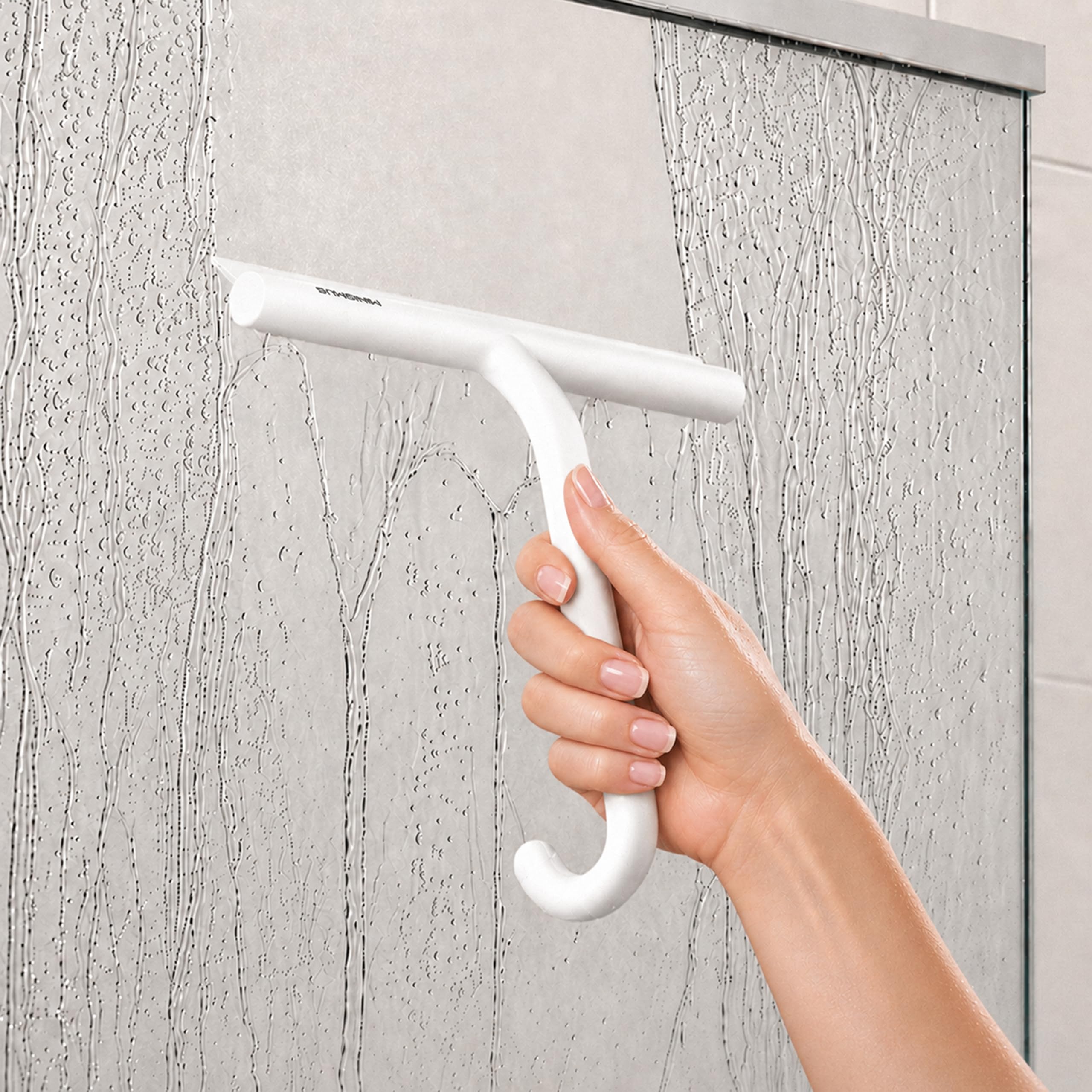MINISMUS Tergivetro per Doccia con Gancio HangWipe, Tira Acqua da Doccia Silicone, Pulisci Vetro, Tiraacqua Vetri, 21 cm (Bianco)