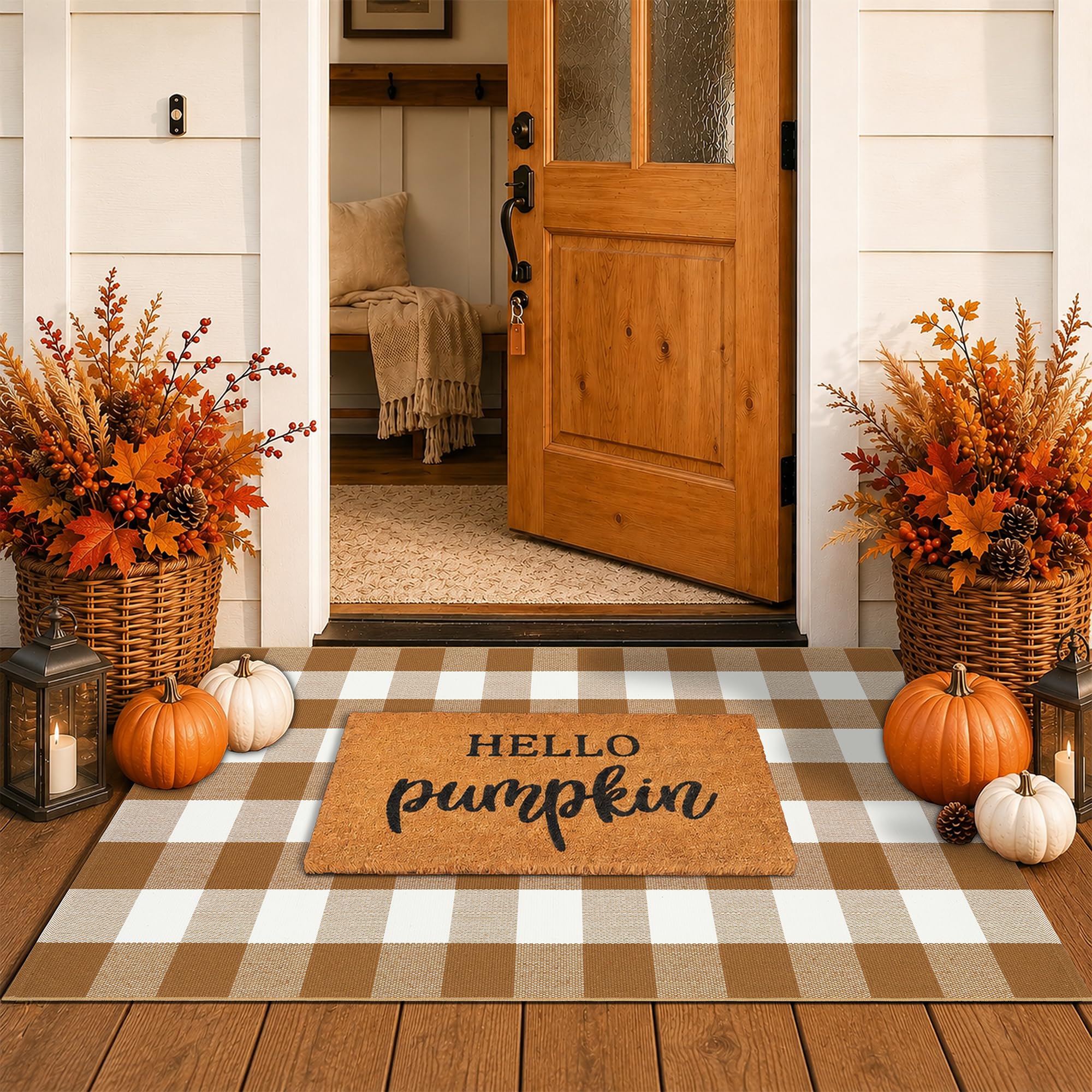 Fall Door Mat Set - Coco Coir & Plaid Rug -13 Fall Door Mat Set - Coco Coir & Plaid Rug -13