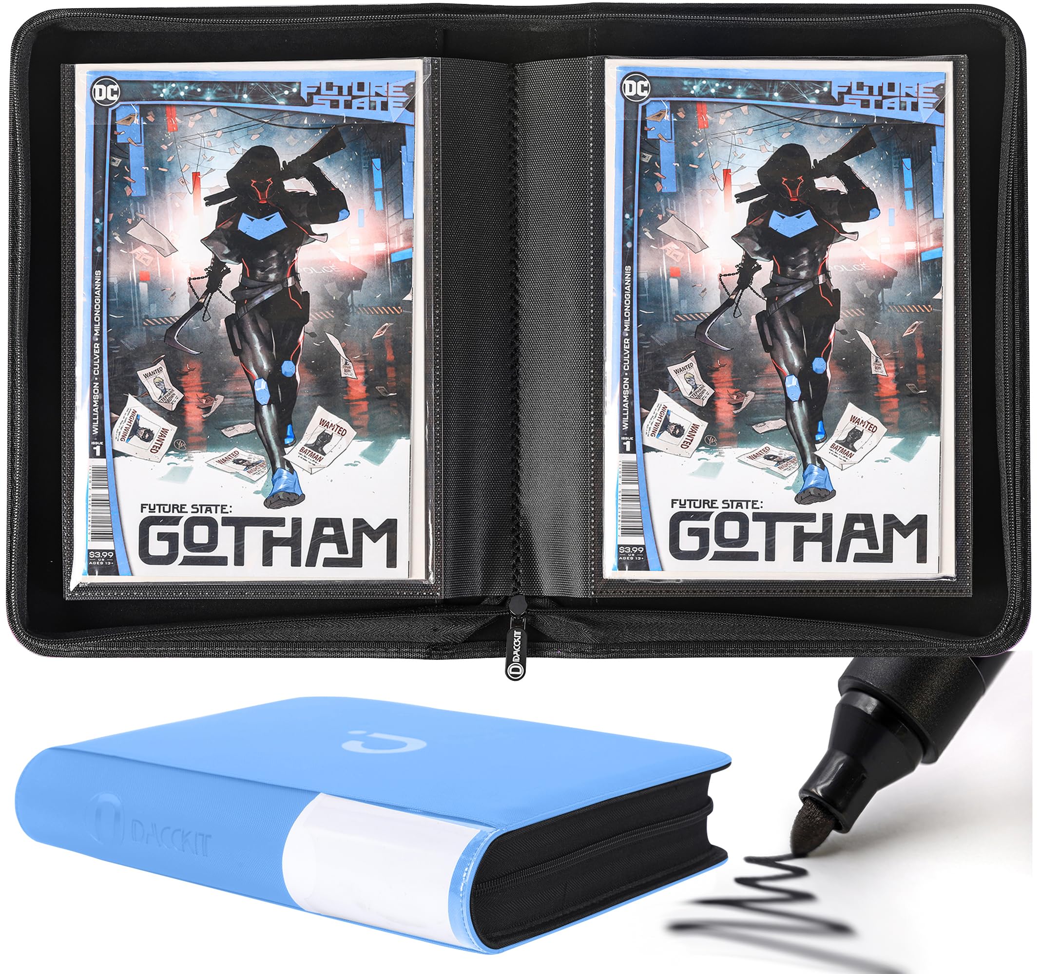 D DACCKIT Comic Binder,Comic Book Album with Sleeves Fits Regular Comics and Comic Bagged and Boarded - Comic Storage Binder Holds 24 Comic Books(Model A,Sky Blue) — image 1