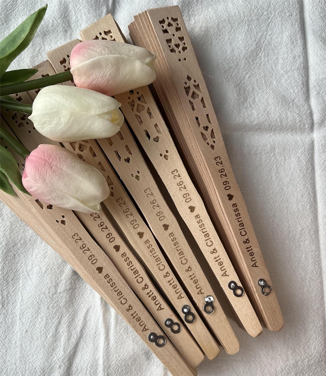 Personalized Wooden Handheld Folding Fans (65 Pcs)- Engraved Summer Wedding Fans, Sandalwood Fans, Custom Wooden Fans Party Favor Bridal Shower （Star Type）