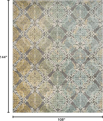 Miniatura 2 de SAFAVIEH Evoke Collection EVK230D Medallón Damasco no desprende pelusa, 9 x 12 pies, grismarfil, no desprende pelusa, para sala de estar,