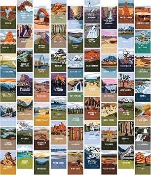 Pop Chart | National Parks Wall Collage Kit | 63 Pcs 4" x 6" Art Prints | Track Your Travels to Every US National Park With America the Beautiful Wall Decor | 100% Made in the USA