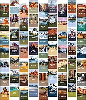 Pop Chart | National Parks Wall Collage Kit | 63 Pcs 4" x 6" Art Prints | Track Your Travels to Every US National Park With America the Beautiful Wall Decor | 100% Made in the USA