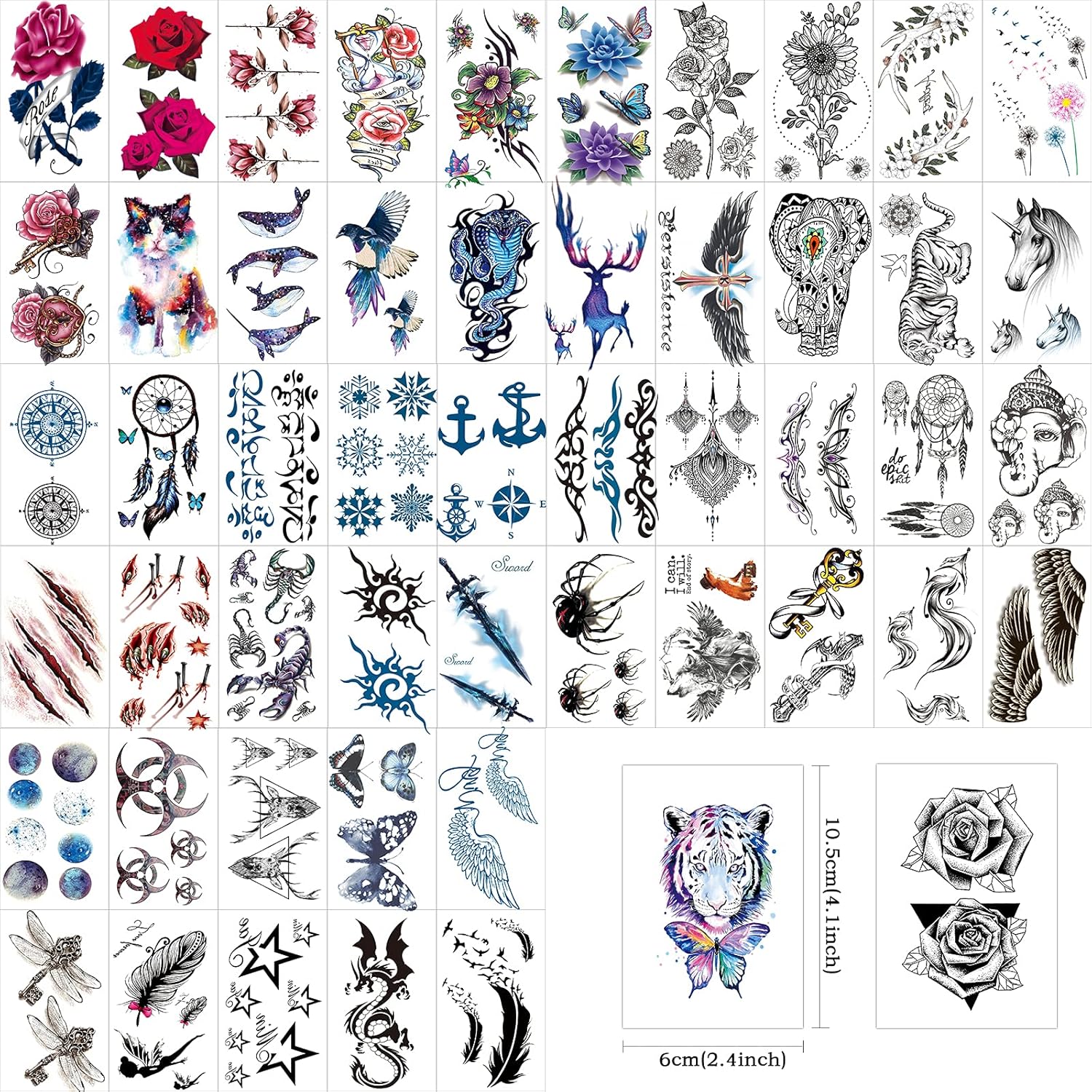 Hotoyannia 62 Sheets Black Large Temporary Tattoos Stickers for Women Men and Girl, Includes 10 Large Fake Tattoos That Look Real and Last Long : Beauty & Personal Care