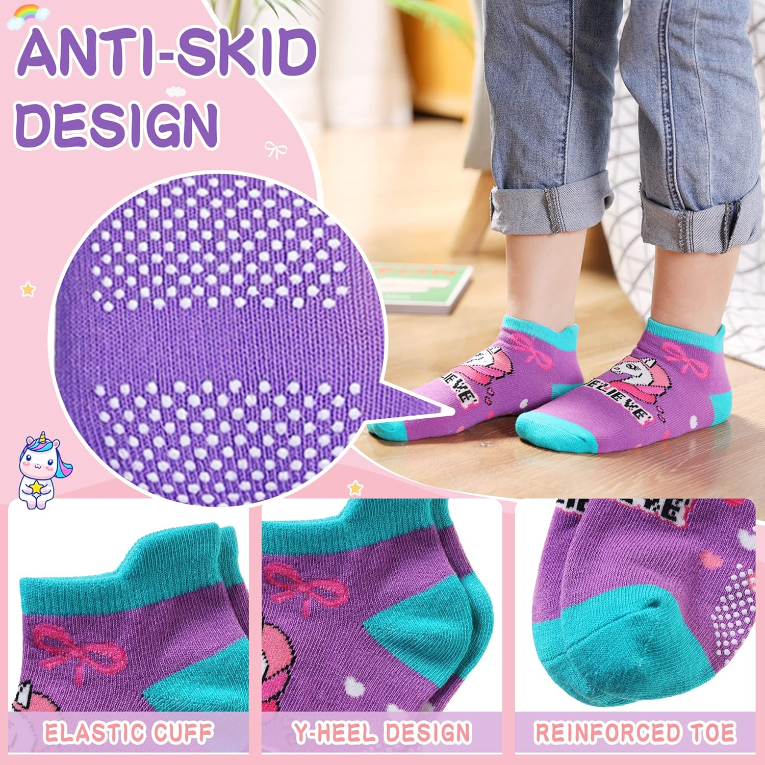 Eyean Kids Ankle Cotton Socks Cute Animal Pattern Soft Non Slip Boys Girls No Show Socks 6 Pairs - Image 4