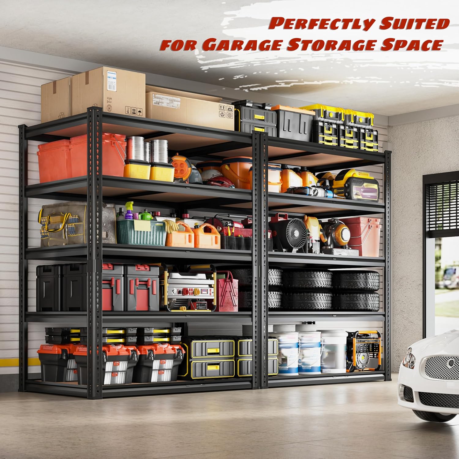 2250LBS Storage Shelves Heavy Duty 5 Tier Garage Storage Shelving, Adjustable Metal Shelving Unit Utility Rack Shelf for Warehouse,Pantry,Closet,Kitchen 72" H x 35.56" W x 16" D, Black,Gift - Image 6