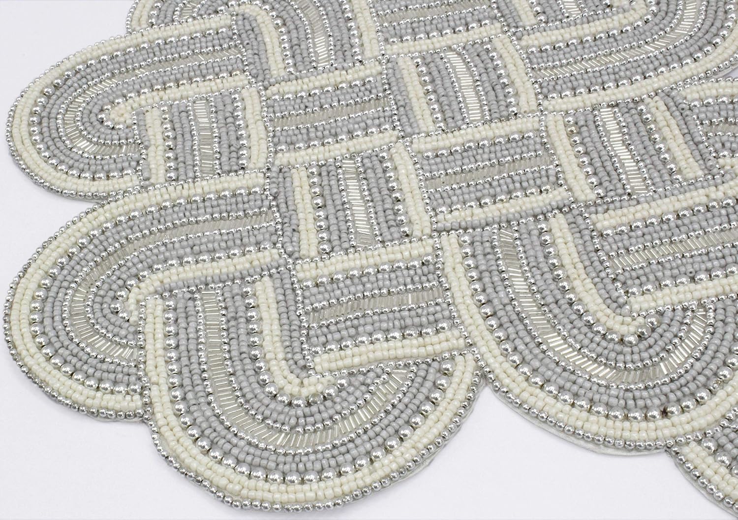 Up To 40% OFF COTTON CRAFT Mesa Isla Handmade Beaded Knots Table Runner, 18 x 72 inch, Silver Ivory Flash Sale COTTON CRAFT Mesa Isla Handmade Beaded Knots Table Runner, 18 x 72 inch, Silver Ivory