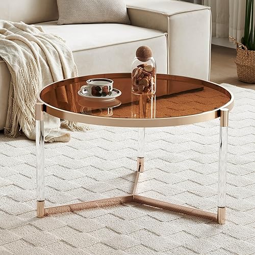 Miniatura 3 de AGV LIGHTING 202303GL-BR Mesa de centro de cristal, diseño moderno, parte superior de vidrio de una sola capa, perfecta para el espacio vital, 31.5