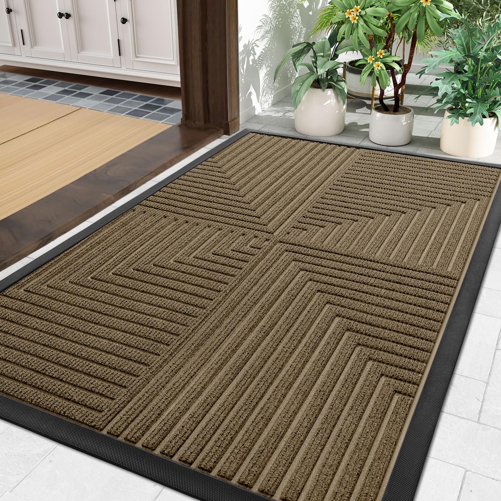 Arotive Front Door Mat Indoor Outdoor Entrance, Heavy Duty Non-Slip Rubber Doormats, Low Profile, Easy Clean, Dirt Trapper Entryway Floor Mats for