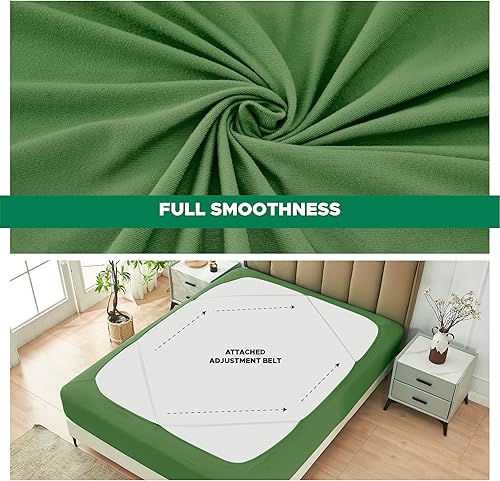 Miniatura 3 de Biscaynebay Funda decorativa para somier tamaño matrimonial y matrimonial XL, falda de cama elástica de punto de jersey lujosa envoltura de 4 lados