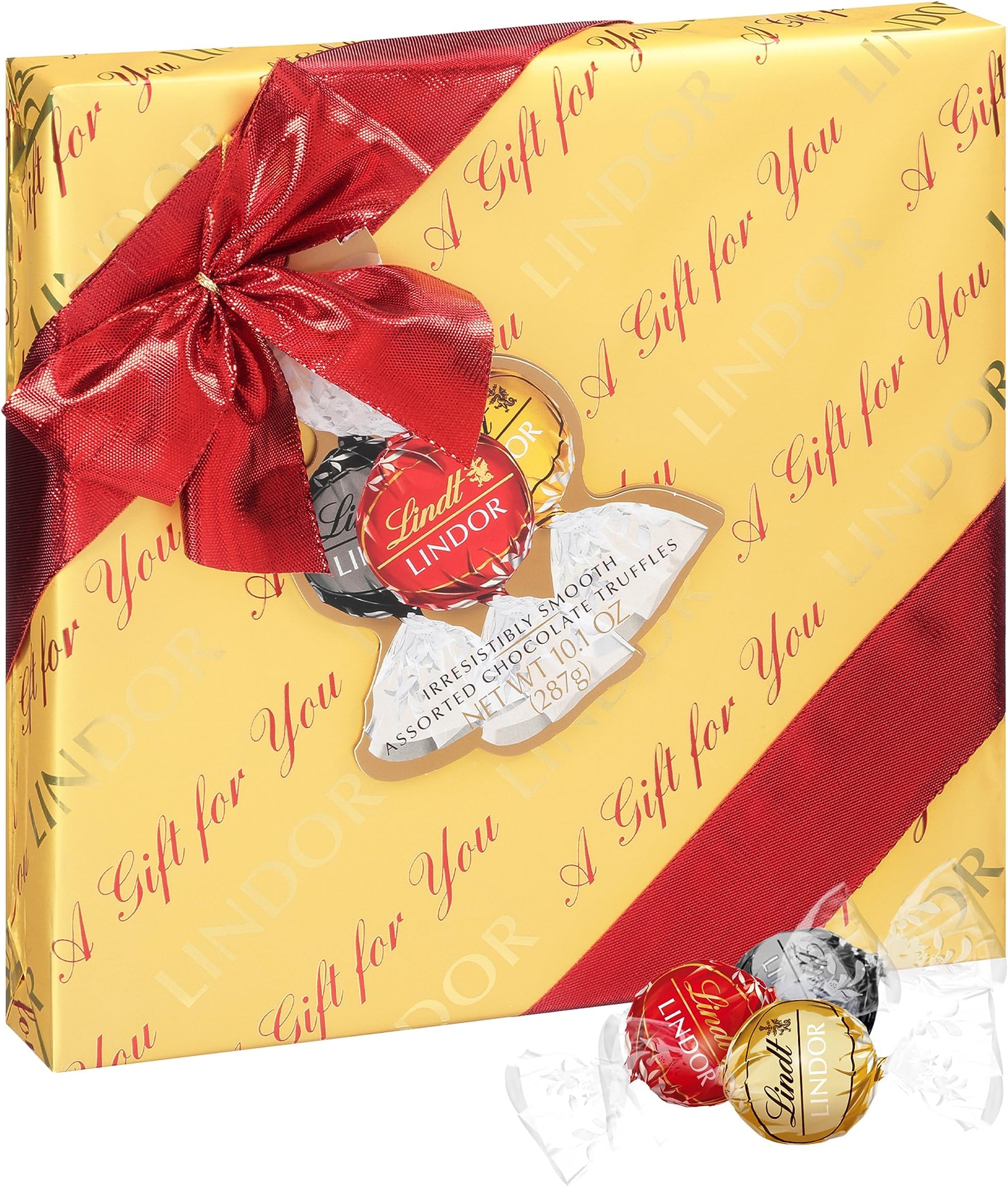 LINDOR Holiday Assorted Chocolate Candy Truffles Wrapped Gift Box, Assorted Chocolate Candy with Smooth, Melting Truffle Center, 10.1 oz.