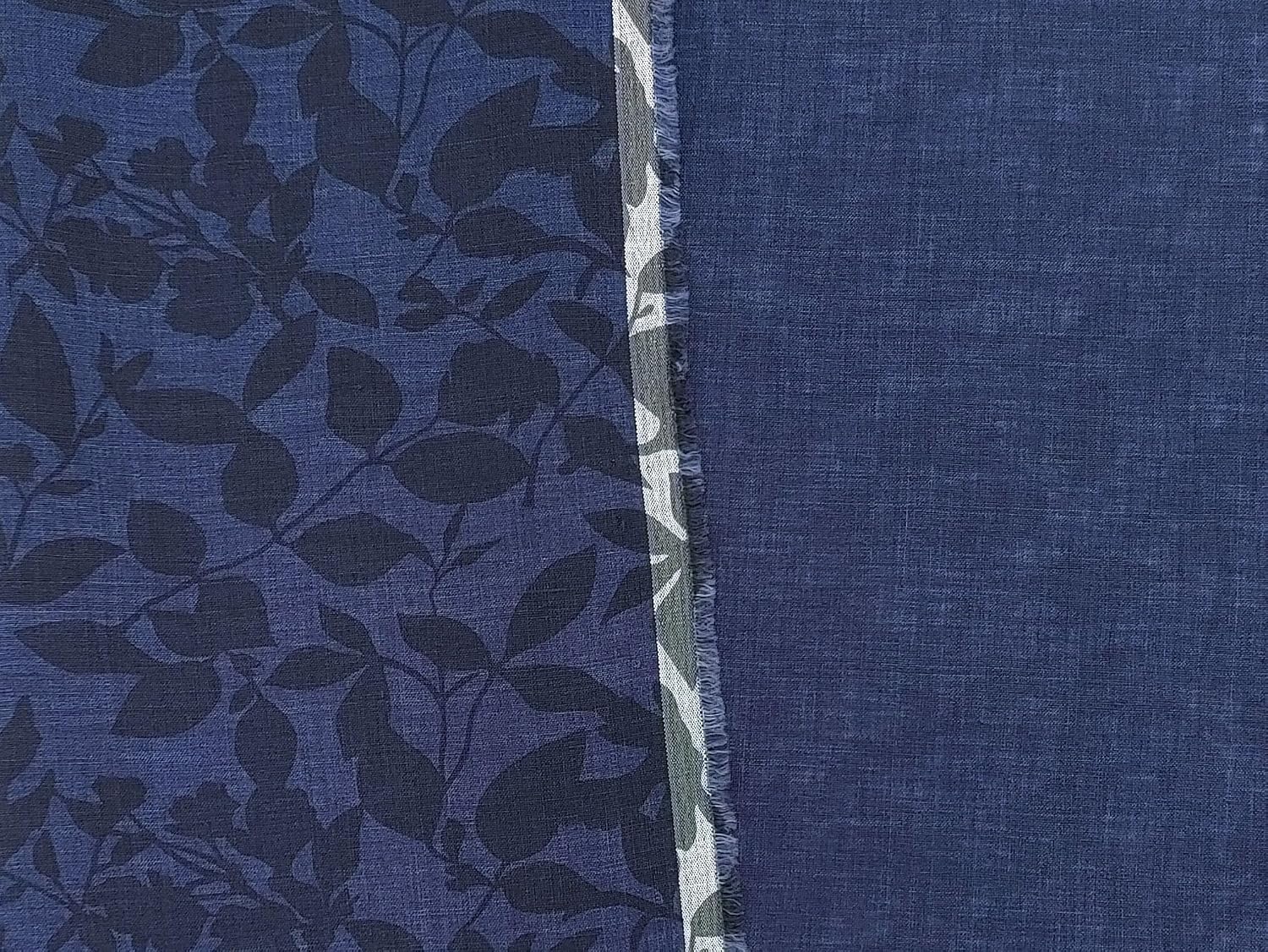 100% Linen Fabric – Lightweight Delavé Leaf Print, Soft Handfeel 7343 8189 8190 Green