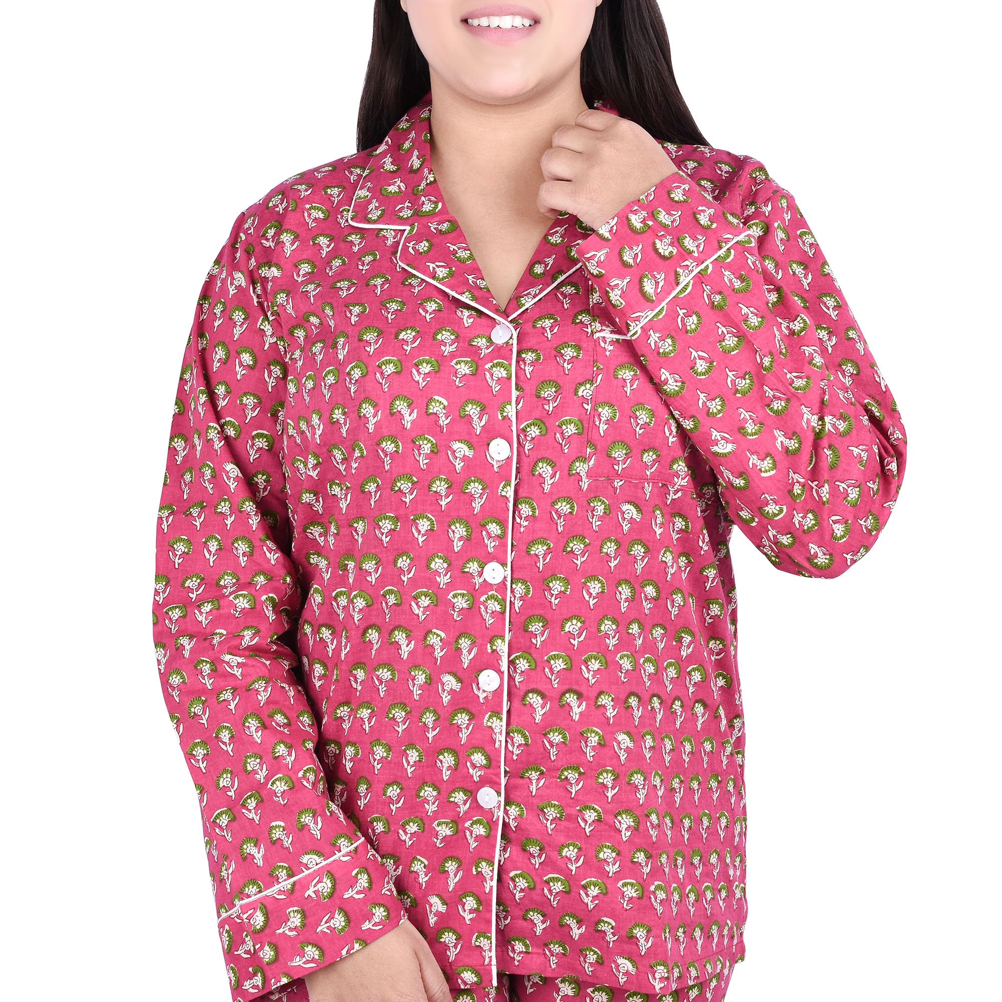 Conjunto de pijama de algodón para mujer, conjunto de pijama de algodón de lujo para mujer, conjunto de pijama elegante y cómodo de manga larga, rosa, 90