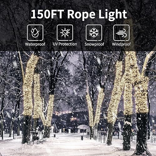 Miniatura 3 de Ainfox Cuerda de luces LED de 150 pies, tira de luces LED impermeables para exteriores con control remoto de 8 modos, 642 LED de 30 V, tubo de PVC