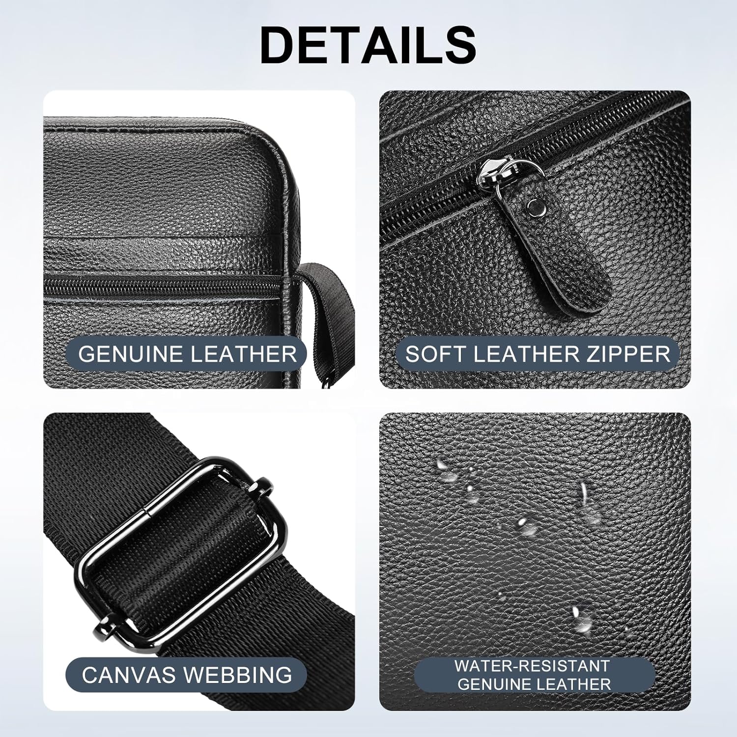 Leathario Men's Crossbody Shoulder Bag, Genuine Leather Small Messenger Satchel for Work Business Travel, Black Side Purse - Image 7