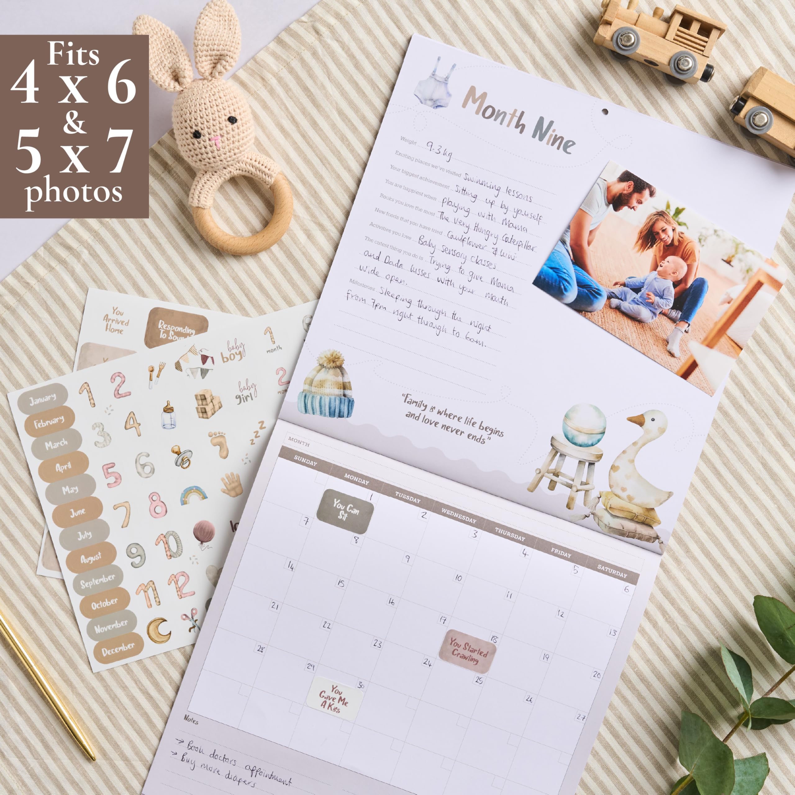 Baby erstes Jahr Kalender mit 100 Aufklebern - Unisex Baby Design 1. Jahre Wandkalender mit Aufklebern, Baby Tracker, Baby Scrapbook für neue Mutter und Neugeborene Jungen & Mädchen