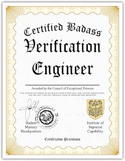 Certified Badass Verification Engineer Diploma| Funny Personalized Career Gag Gift Idea Novelty Award Certificate