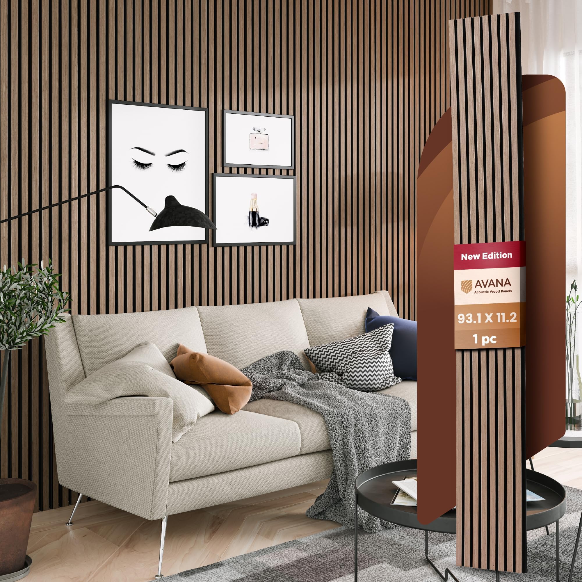 Avana Acoustic Wood Wall Panels โ 93.2x11.25 Inch Panels โ Fits 94x12 Layout โ Smoke Walnut Acoustic Panels 1 PC โ Wall Panels For Interior Wall Decor For Homes, Offices โ Durable Wood Panels For Wall
