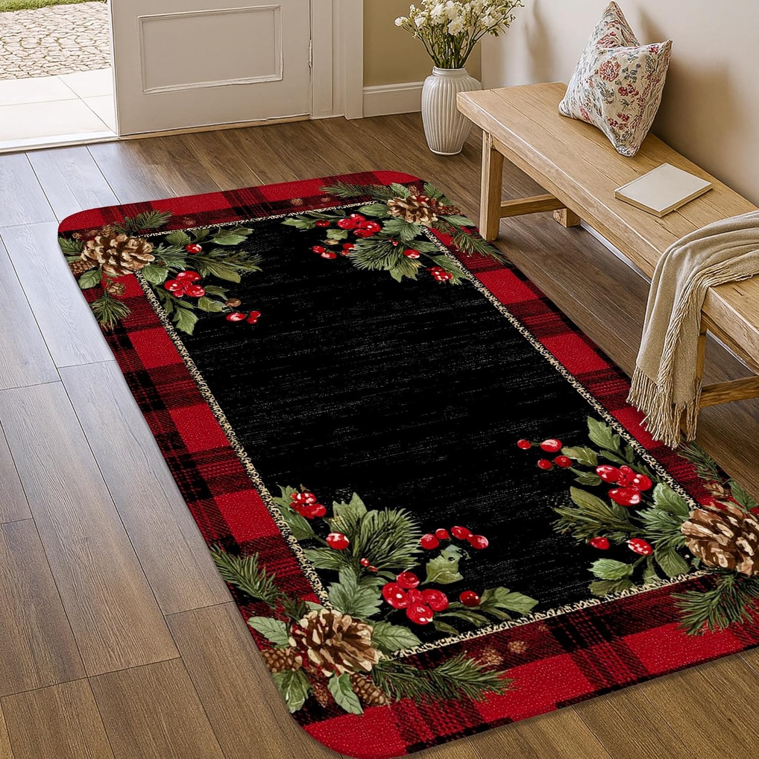 Amazon.com: Pinecones Area Rug, Christmas Rustic Berries Leaves ...