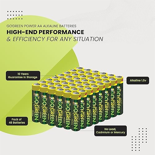 Miniatura 5 de GoGreen Power (24048) - Pilas alcalinas AA ecológicas, sin plomo, cadmio o mercurio, paquete de 48 unidades