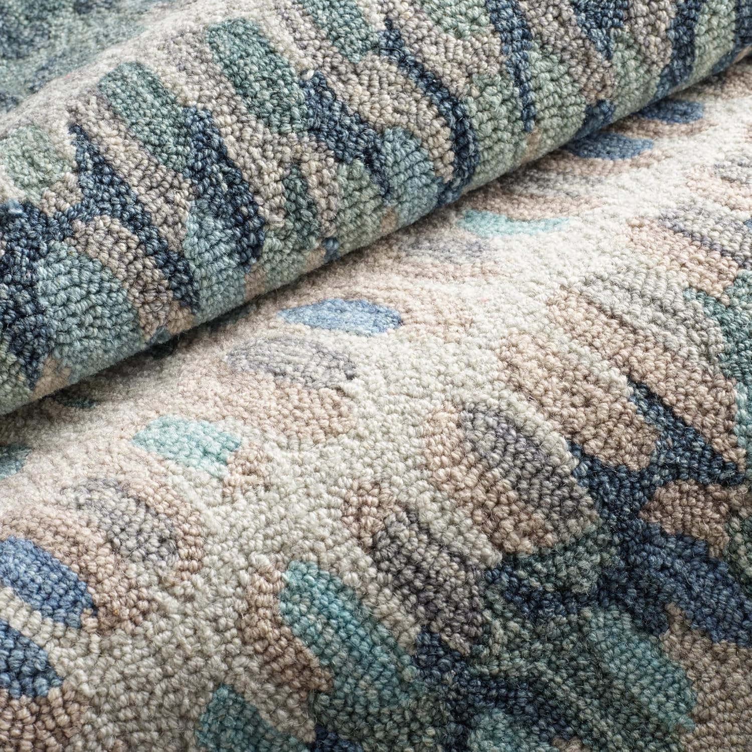 Dash & Albert Paint Chip Stone Hand Micro Hooked Wool Rug, 8.5 X 11.5 Feet, Blue/Green Geometric Pattern