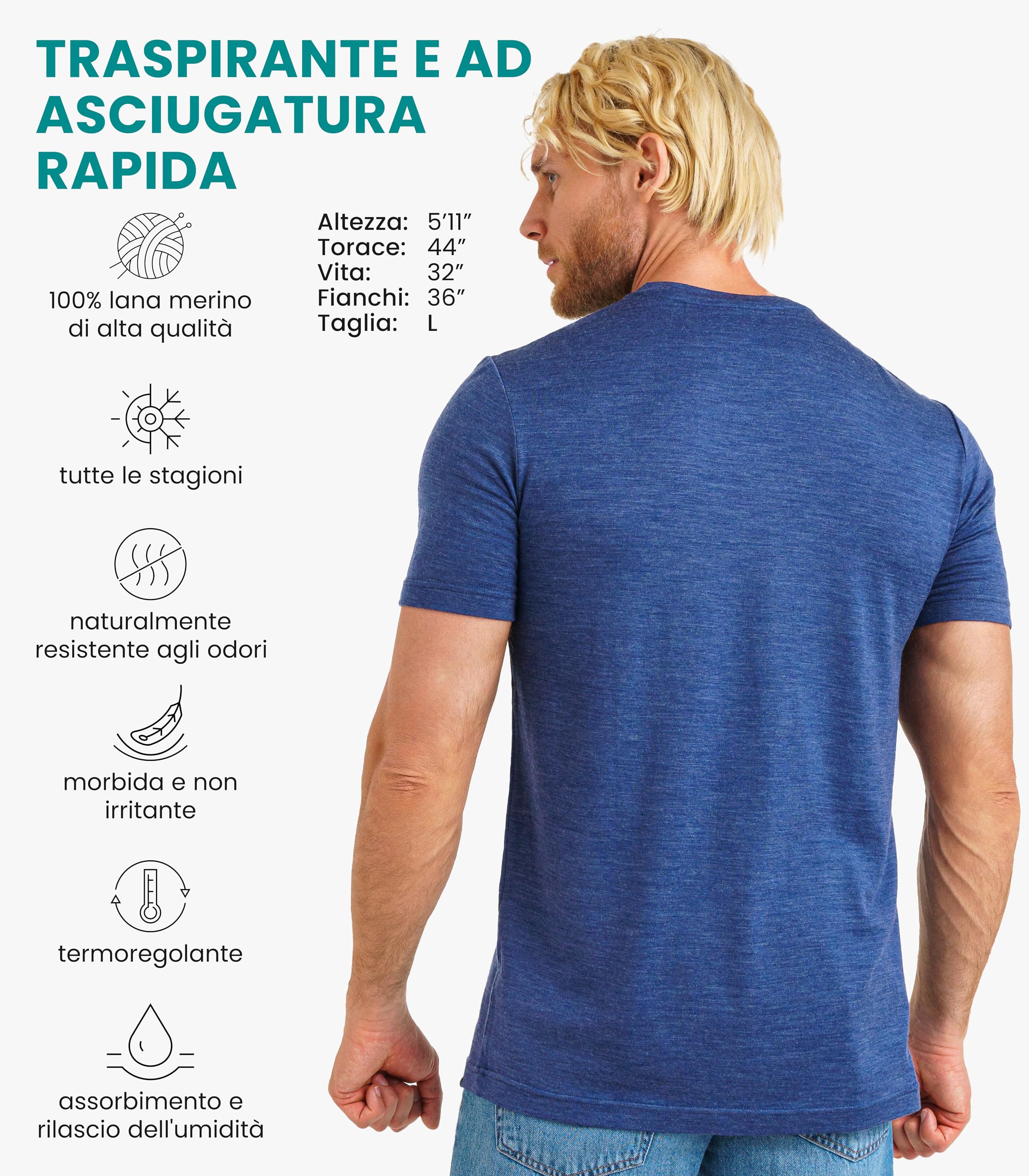 Merino.tech Maglietta Lana Uomo - 100% Biologica Merino, Intimo Lana Merinos Uomo Leggero