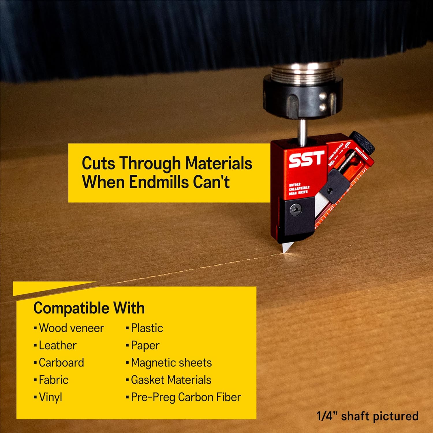 SST - Drag Knife - ⅜” Hardened Steel Shaft - Cuts Wood Veneer, Plastic, Leather & More - Precision Thumbscrew for Easy Blade Length Adjustment - Compact Body - Collapsible