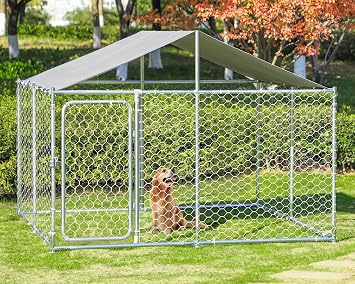 Grepatio Outside Dog Kennel with Waterproof, Outdoor Large Dog Enclosure, Heavy Duty Dog Run Cage, Galvanized Steel Dog Kennel with Secure Lock 7.5x7.5x5.3
