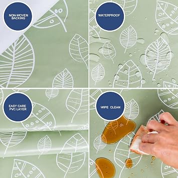 Home Direct Rectangular Oilcloth PVC Wipe Clean Tablecloth 140cm x 200cm 55x78 Leaves Sage Green