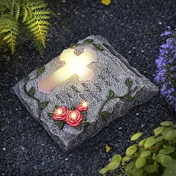 MXwcy Cross Solar Lights Outdoor Garden Memorial Stepping Stone, IP65 Waterproof is Used for Walls or Lawns, A Touching Memorial Gift & Condolence Gifts Grave Decorations for Cemetery