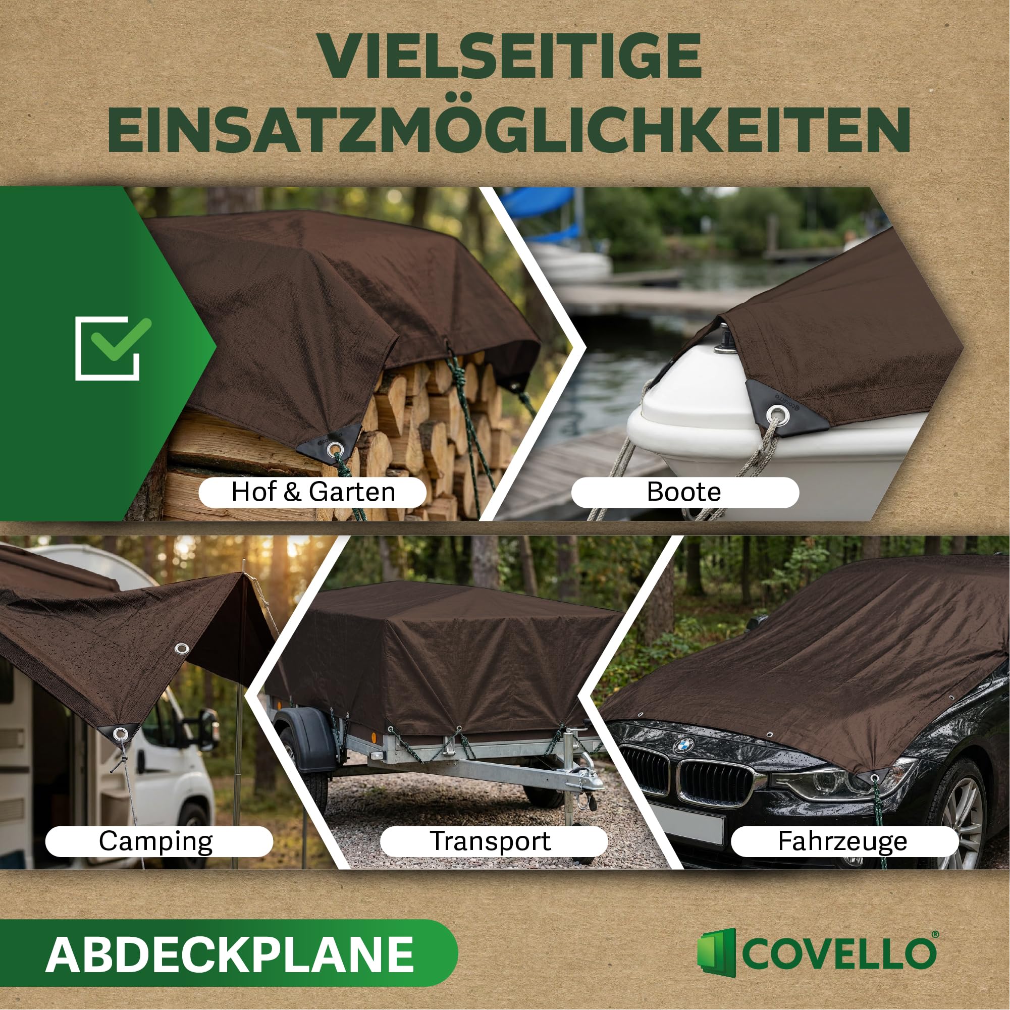 Covello Telo impermeabile esterno 180g/m² Professional Line | Telo occhiellato 8m x 3m | Telo impermeabile | Resistente ai Raggi UV Agli Strappi | Telone multifunzionale per la protezione
