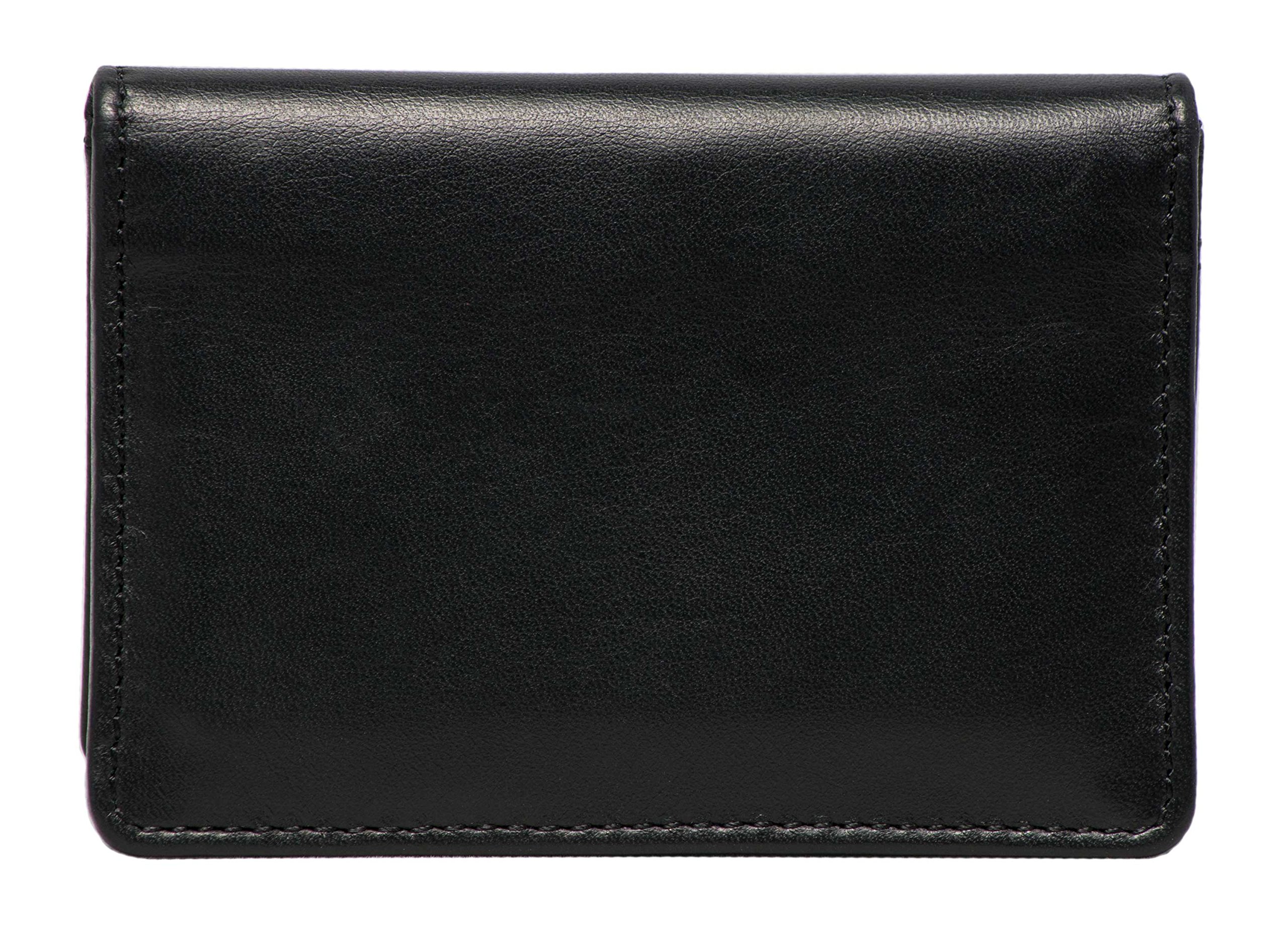 Leather Wallets for Men and Women Small Travel Bifold Card Holder Full Grain Black Nappa Leather