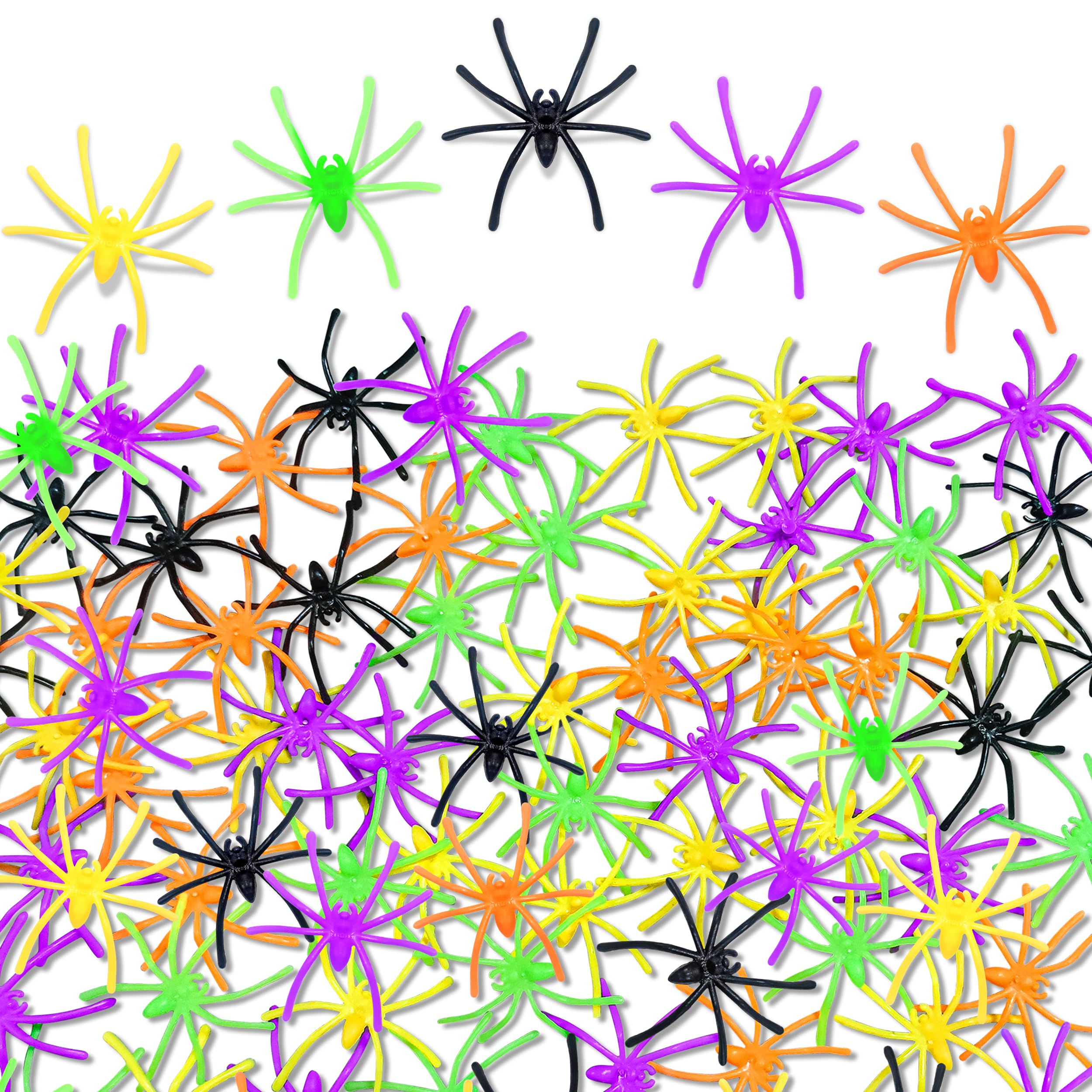 obqo 100 Pieces Halloween Realistic Plastic Spiders 5 Colors Small Spider Toys Black Fake Spiders Prank Props for Halloween Home and Party Decorations