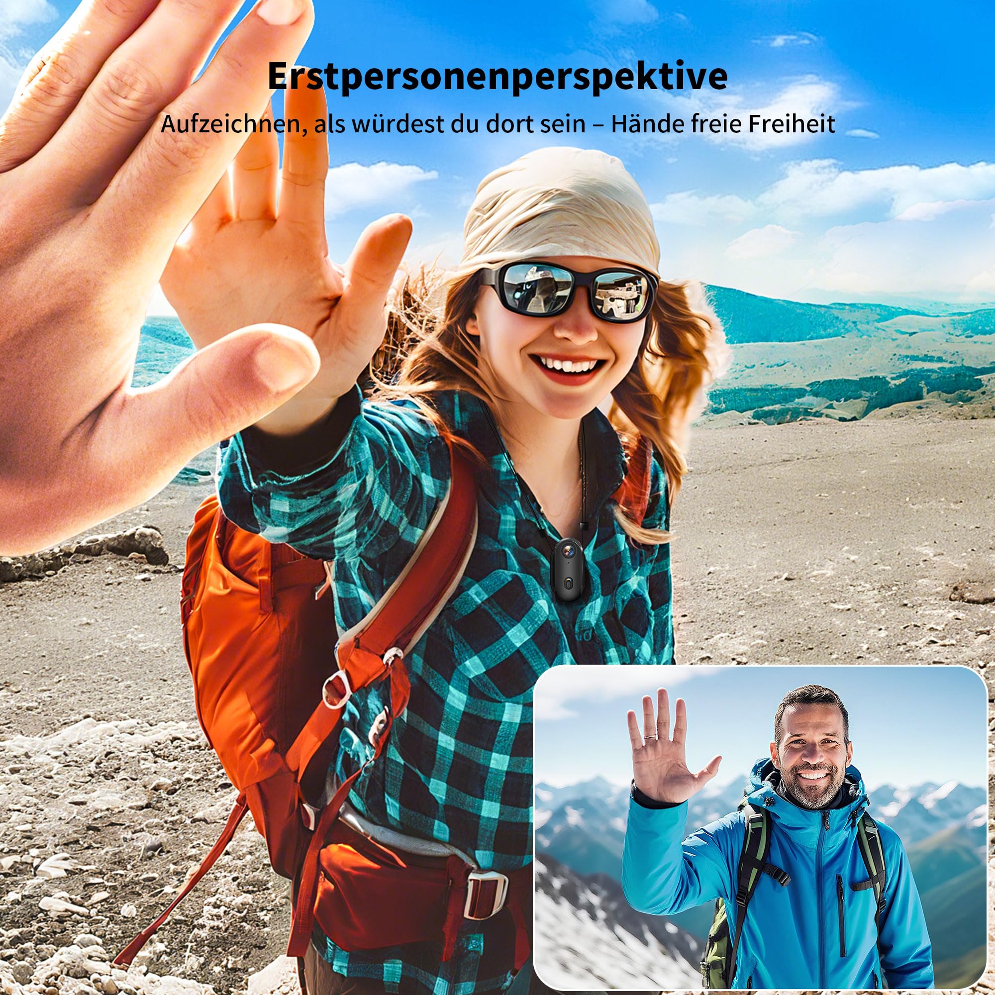 Action Cam 1080P WiFi, Bodycam Körperkamera Mini, 360° Action Kamera, Sportkamera Wasserdicht bis 30M, Multifunctional Accessories, Vlog Kamera, Helmkamera Motorrad, Schwarz