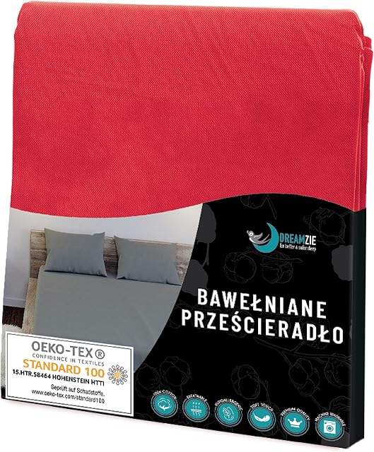 Prześcieradło z bawełny w kolorze czerwonym  na materac 70 x 200 x 12 cm, wolne od chemikaliów (Oeko TEX), prześcieradło z pełną gumą