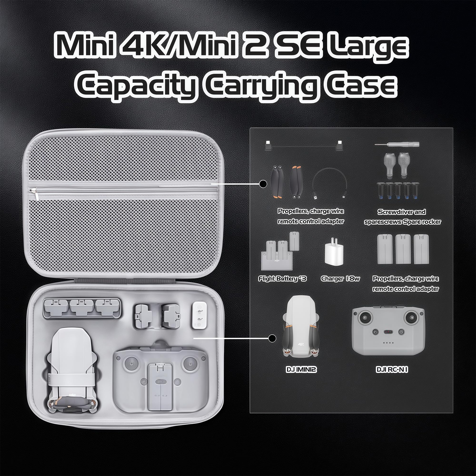 O'woda Custodia per DJI Mini 4K/ Mini2/ 2 SE, Borsa Rigida Viaggio Protettiva Grande Capacità Borse Impermeabile per DJI Mini 4K/ Mini2/ 2 SE Droni Accessori - Grigio