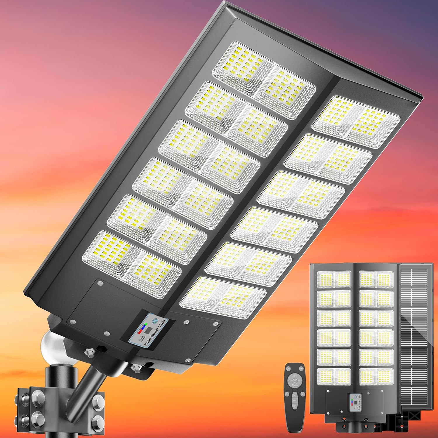 Solar Street Lights Outdoor Waterproof 9000W LED Solar Power Street Light Dusk to Dawn with Mention Sensor Flood Light Large Outdoor Solar Lights for Yard, Entryway Garage