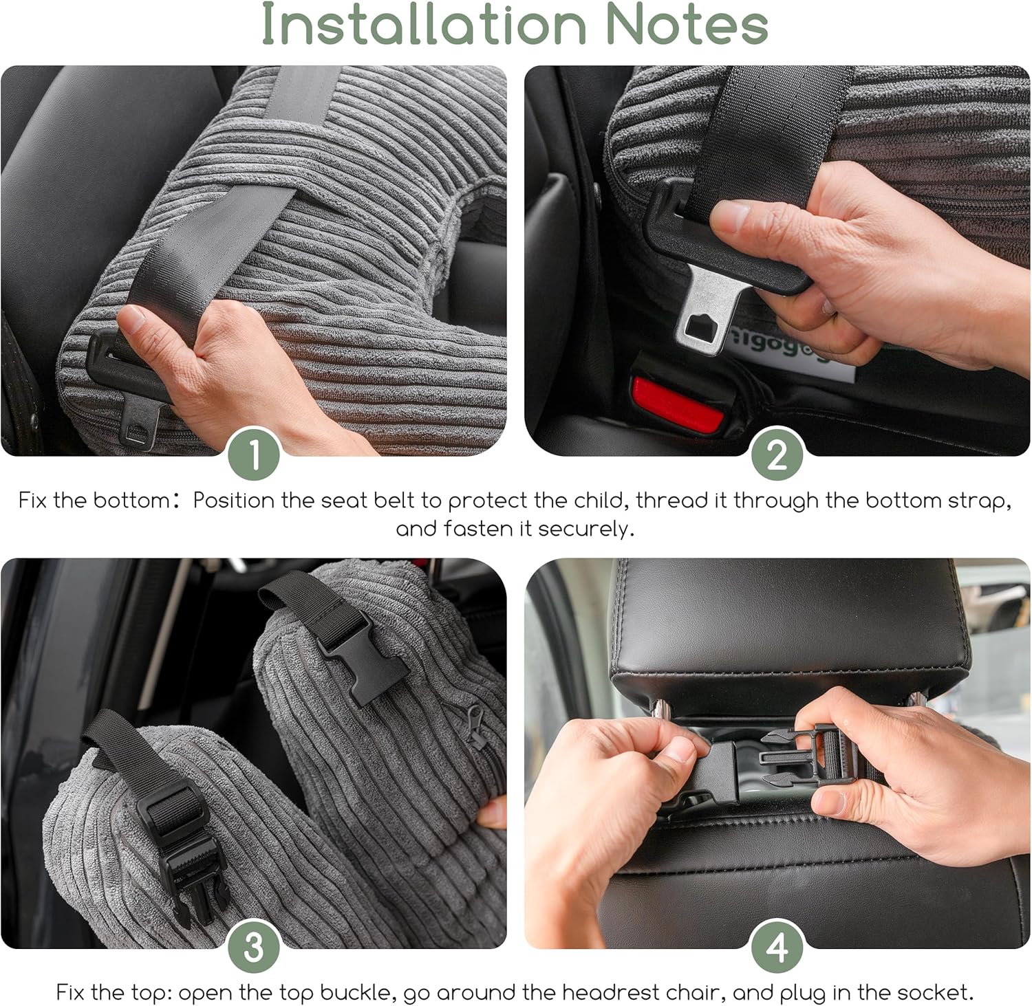 HIGOGOGO Washable Travel Pillow, Car Pillow for Kids & Adults, Travel Pillows with Removable Soft Cover and High-Support Foam, Fix Neck and Body Sitting/Sleeping on The Trip, Dark Grey - Image 3