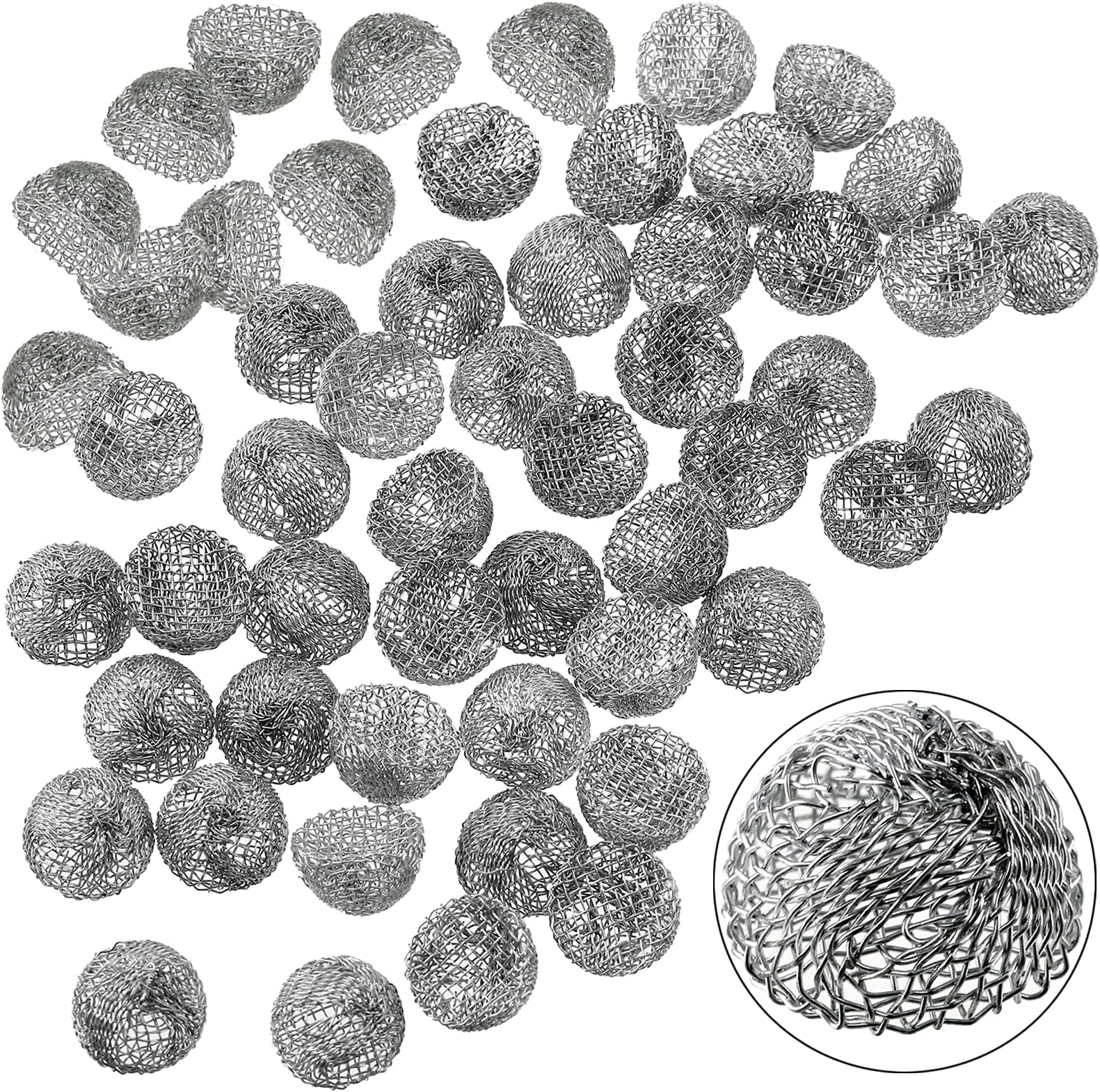 Nuanchu Stainless Steel Pipe Screen Ball High Temperature Resistant and Durable Mesh Ball Wire Ball, 17 mm/ 0.66 Inch (50 Pieces)
