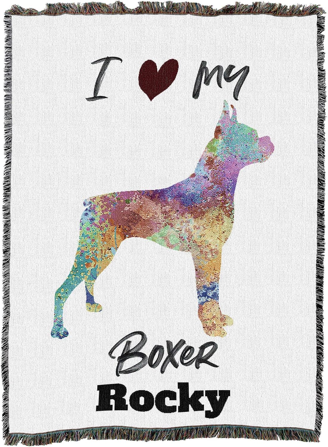 Pure Country Weavers I Love My Boxer Dog Personalized Paint Splash Woven Blanket - Gift Cotton Tapestry Throw - Made in The USA - 72" x 54"