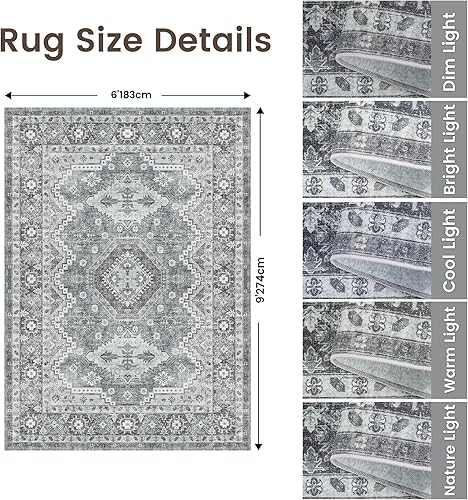 Miniatura 309 de Rugland Alfombras de área de 8 x 10, alfombra lavable resistente a las manchas, alfombras antideslizantes para sala de estar, alfombras tribales