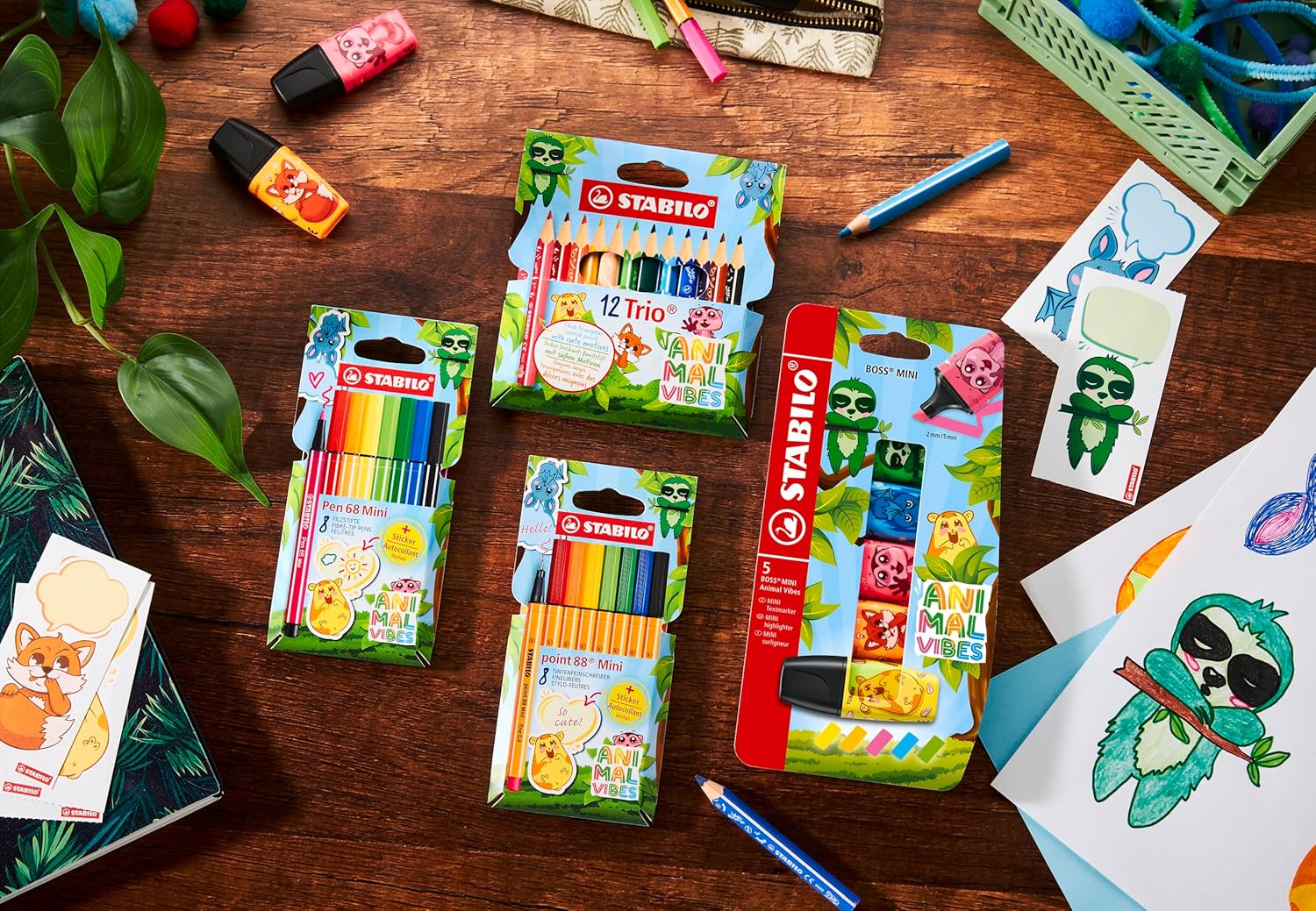 STABILO BOSS MINI Animal Vibes - Highlighter - Pack of 3 - Assorted Colours