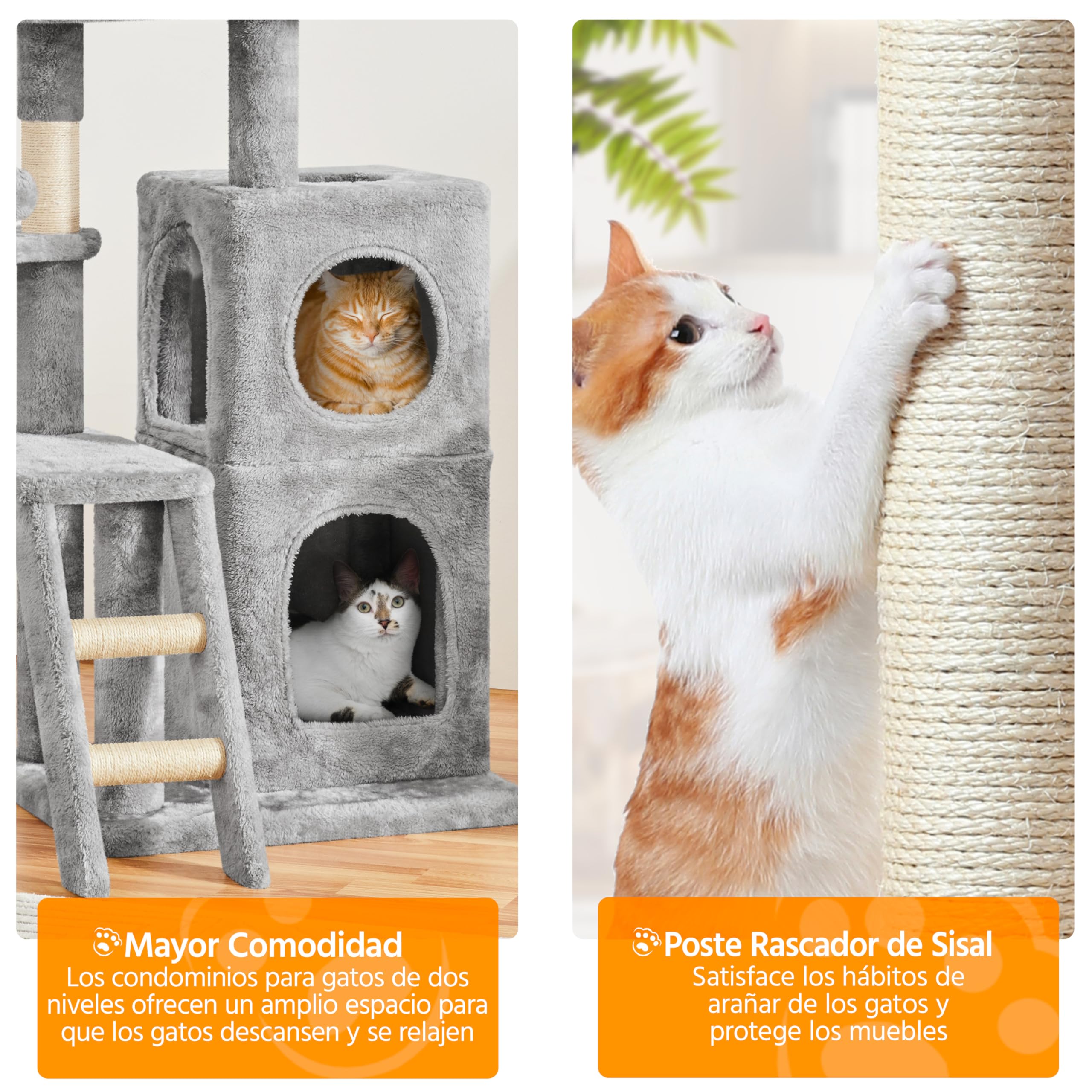 Yaheetech Árbol de Escalada para Gatos con Escalera, Torre de Gatos Grandes Gris Claro 94 cm