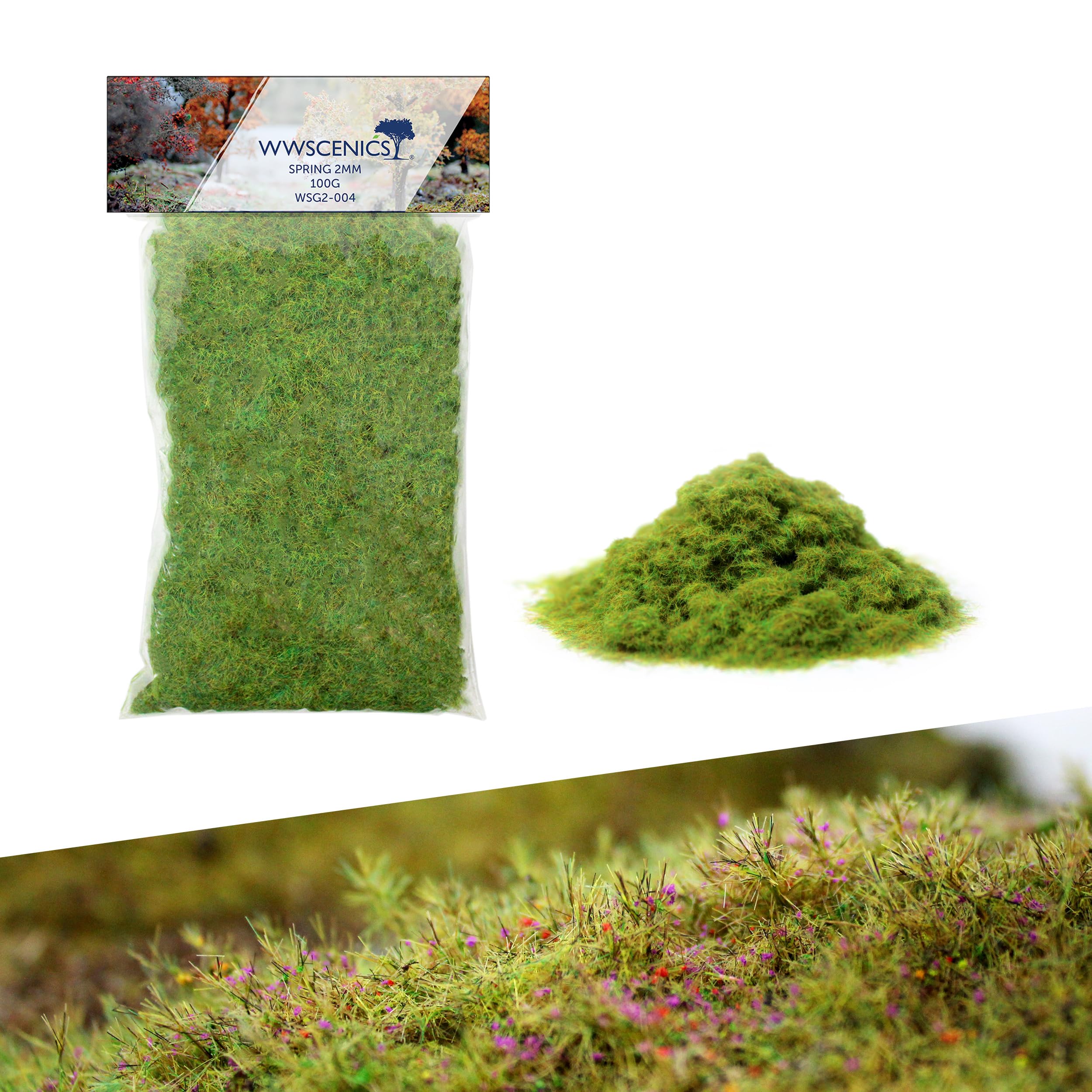 WWS War World Scenics WWScenics 2mm Spring Static Grass 100g – Realistic Static Grass Flock for Model Railway, Diorama & Wargaming Terrain — image 1