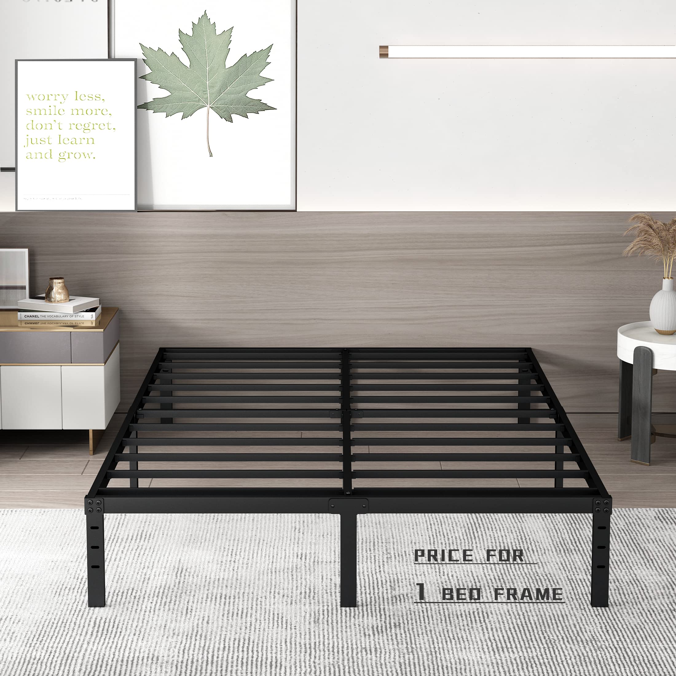 Elenooz 14 Inch Metal King Bed Frame, Sturdy Steel Slat Support Black