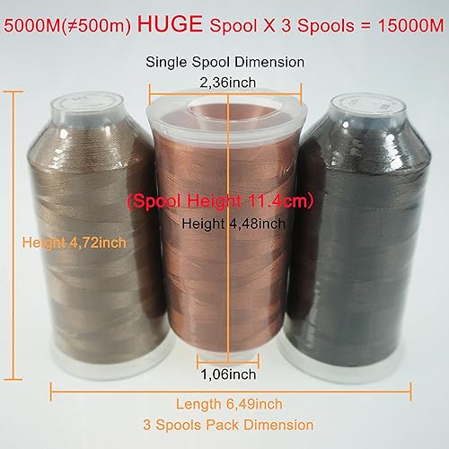 Miniatura 41 de Hilos New Brothreads, 32 opciones, varios colores, de poliéster, para toda máquina de coser, carrete grande de 5,000 m 3 colores básicos 2