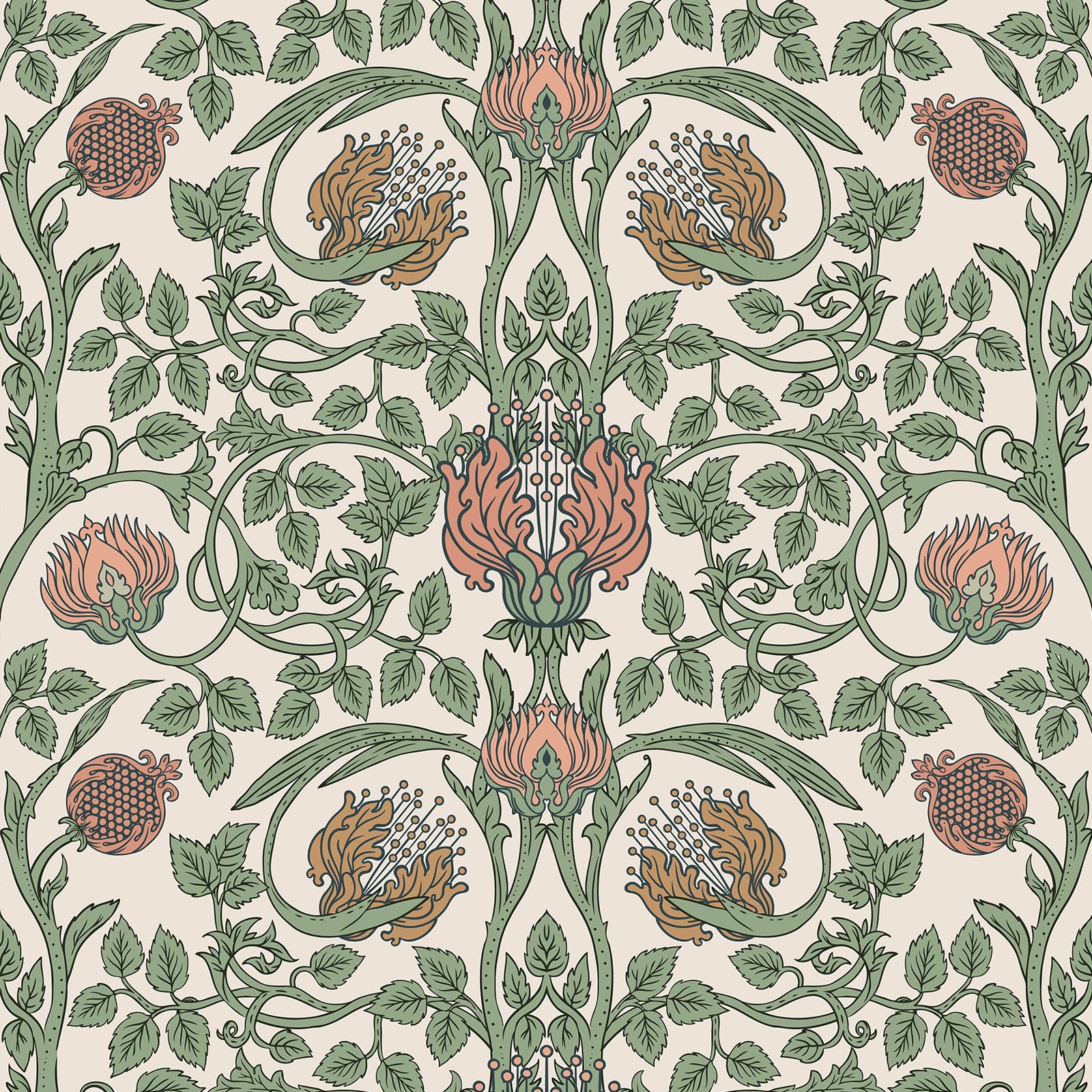 VEELIKE Retro Floral Peel and Stick Wallpaper Boho Art Nouveau Wallpaper for Bedroom Bathroom Accent Wall 17.7''x118'' Removable William Morris Wall